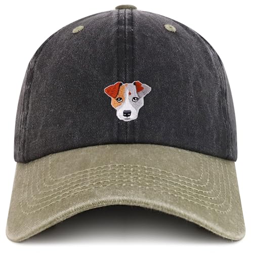 Trendy Apparel Shop Jack Russell Embroidered Patch Pigment Dyed Soft Cotton Baseball Cap
