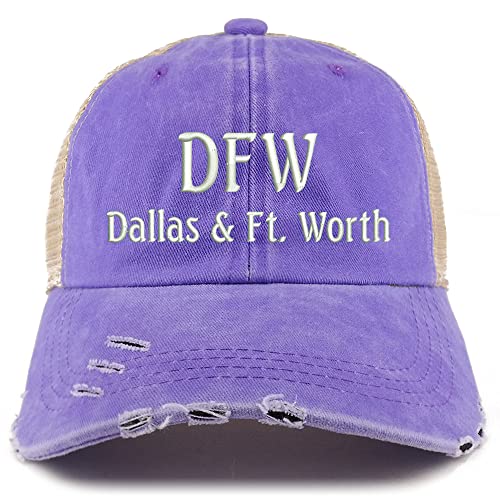 Trendy Apparel Shop DFW Dallas and Fort Worth Embroidered Frayed Bill Trucker Mesh Back Cap