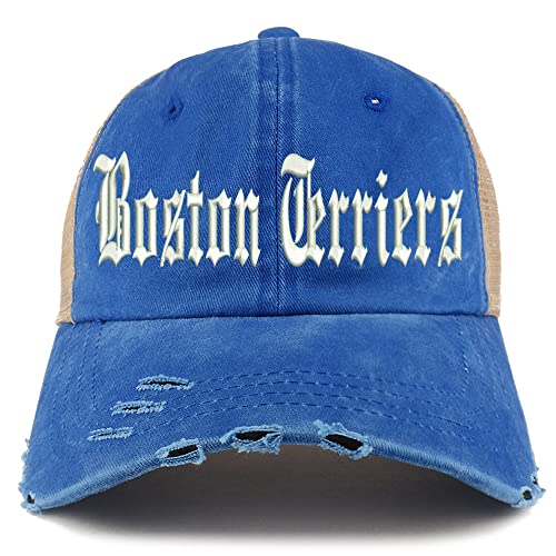 Trendy Apparel Shop Old English Boston Terriers Frayed Bill Trucker Mesh Back Cap
