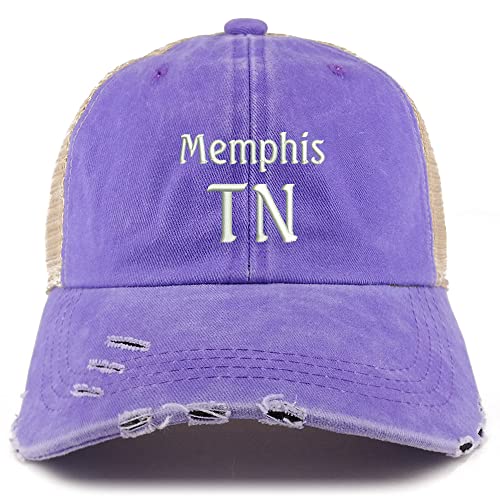 Trendy Apparel Shop Memphis TN Embroidered Frayed Bill Trucker Mesh Back Cap