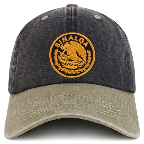 Trendy Apparel Shop Sinaloa Mexico Gold Embroidered Patch Pigment Dyed Washed Baseball Cap