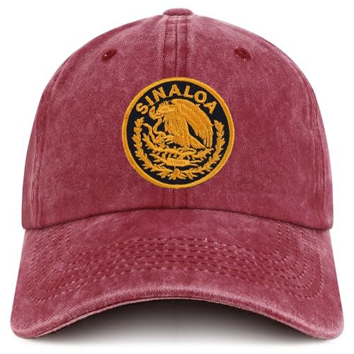 Trendy Apparel Shop Sinaloa Mexico Gold Embroidered Patch Pigment Dyed Washed Baseball Cap