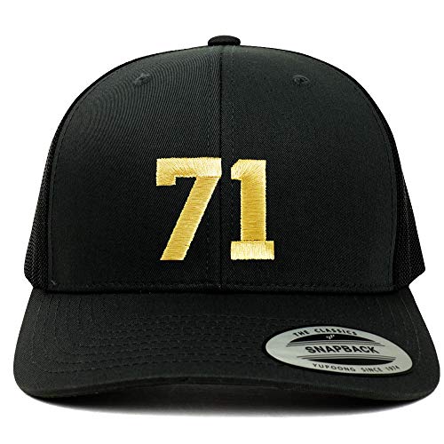 Trendy Apparel Shop Number 71 Gold Thread Embroidered Retro Trucker Mesh Cap