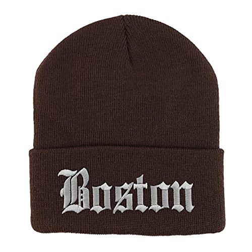 Trendy Apparel Shop Boston Old English Embroidered Long Cuff Beanie
