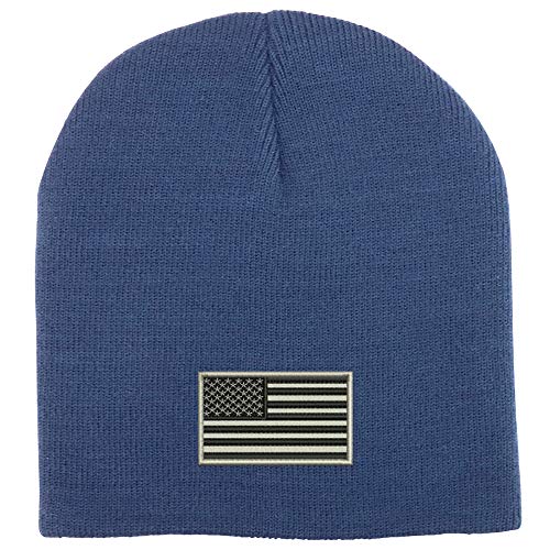 Trendy Apparel Shop Grey American Flag Acrylic Winter Knit Skull Short Beanie
