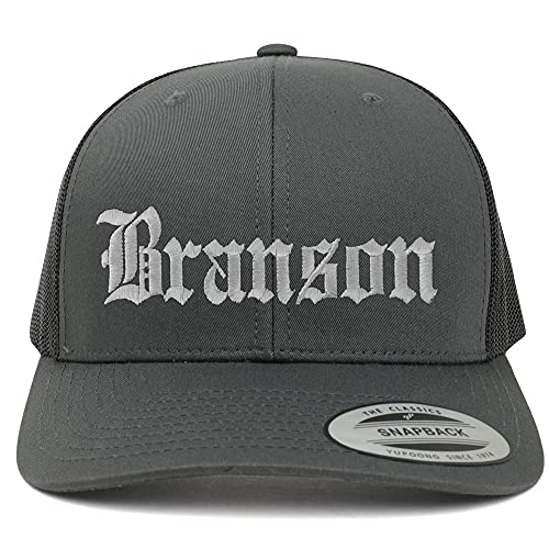 Trendy Apparel Shop Branson Old English 6 Panel Trucker Mesh Cap