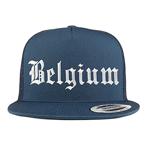 Trendy Apparel Shop Belgium Old English 5 Panel Flatbill Trucker Cap