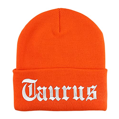 Trendy Apparel Shop Taurus Old English Embroidered Long Cuff Beanie