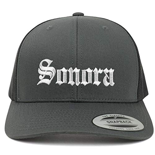 Trendy Apparel Shop Old English Sonora White Embroidered Retro Trucker Mesh Cap