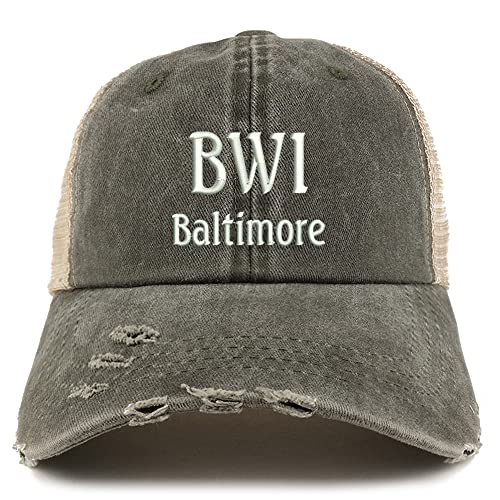 Trendy Apparel Shop BWI Baltimore Embroidered Frayed Bill Trucker Mesh Back Cap