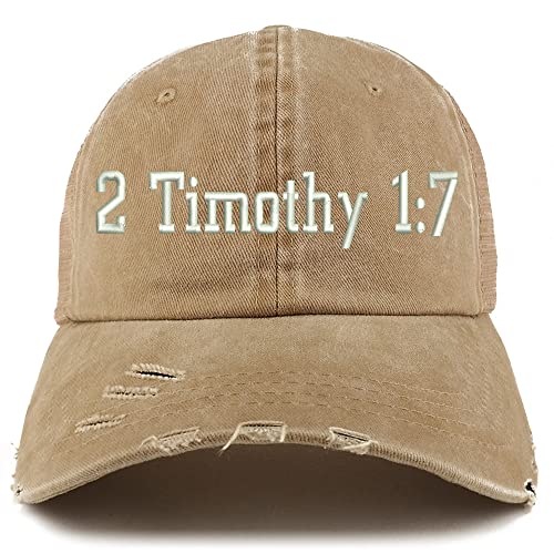 Trendy Apparel Shop 2 Timothy 1: 7 Frayed Bill Trucker Mesh Back Cap