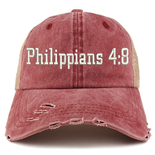 Trendy Apparel Shop Philippians 4:8 Frayed Bill Trucker Mesh Back Cap