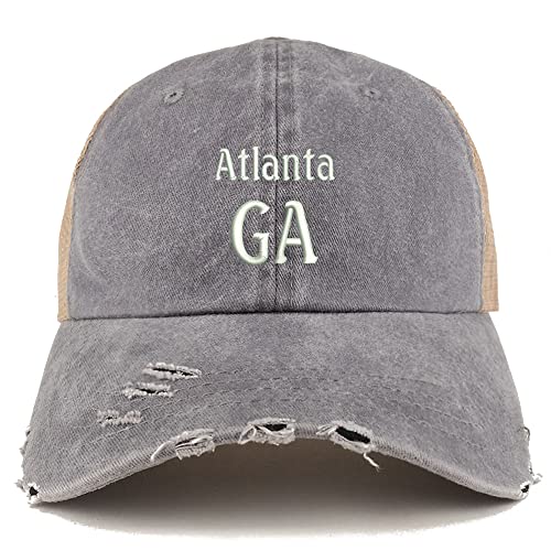Trendy Apparel Shop Atlanta GA Embroidered Frayed Bill Trucker Mesh Back Cap