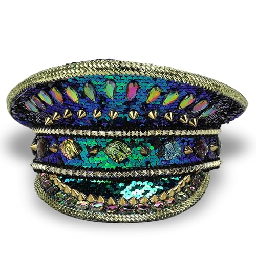 Trendy Apparel Shop Festival Party Sparkly Sequin Rhinestone Captain Hat