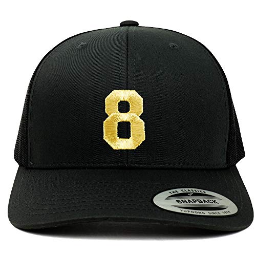 Trendy Apparel Shop Number 8 Gold Thread Embroidered Retro Trucker Mesh Cap