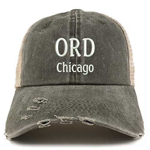 Trendy Apparel Shop ORD Chicago Embroidered Frayed Bill Trucker Mesh Back Cap