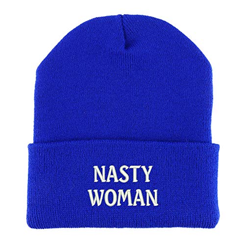 Trendy Apparel Shop Nasty Woman Embroidered Made in USA Cuff Folded Acylic Knit Winter Beanie Hat