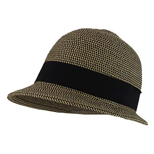 Trendy Apparel Shop UPF 50+ Grosgrain Band Slanted Brim Paper Braid Cloche Hat