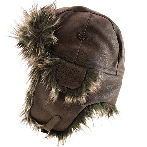 Trendy Apparel Shop Men's Fur Lined Faux Leather Winter Trooper Hat