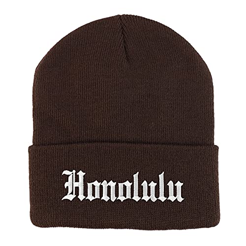 Trendy Apparel Shop Honolulu Old English Embroidered Long Cuff Beanie