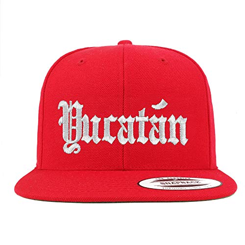 Trendy Apparel Shop Old English Yucatan White Embroidered Flatbill Snapback Baseball Cap