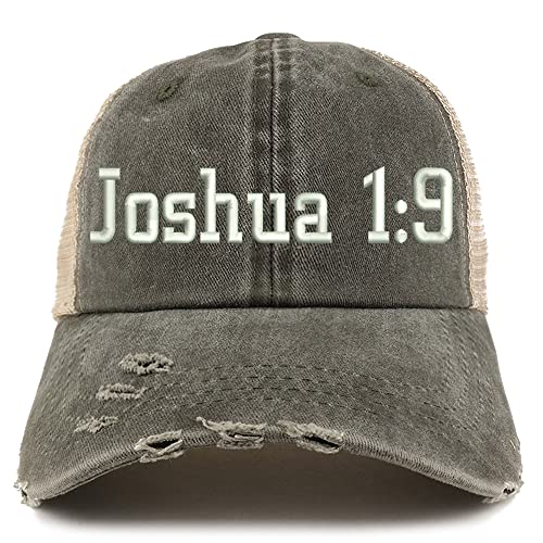 Trendy Apparel Shop Joshua 1:9 Frayed Bill Trucker Mesh Back Cap