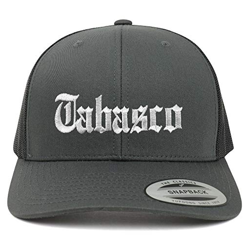 Trendy Apparel Shop Old English Tabasco White Embroidered Retro Trucker Mesh Cap