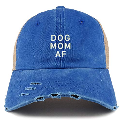 Trendy Apparel Shop Dog Mom AF Washed Front Mesh Back Frayed Bill Trucker Cap