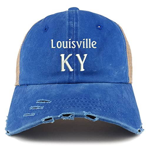 Trendy Apparel Shop Louisville KY Embroidered Frayed Bill Trucker Mesh Back Cap