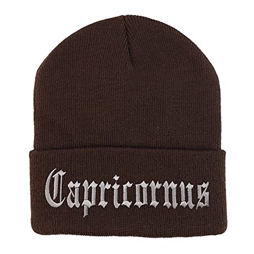 Trendy Apparel Shop Capricornus Old English Embroidered Long Cuff Beanie