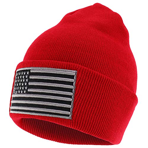 Trendy Apparel Shop 3D USA Flag Embroidered Winter Cuff Folded Long Beanie