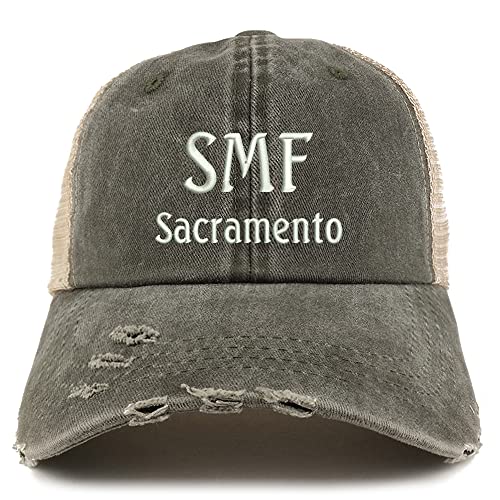 Trendy Apparel Shop SMF Sacramento Embroidered Frayed Bill Trucker Mesh Back Cap