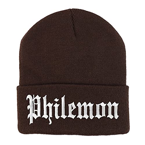 Trendy Apparel Shop Philemon Old English Embroidered Long Cuff Beanie