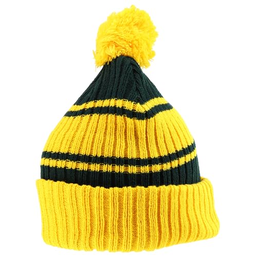 Trendy Apparel Shop Stripe Pattern Ribbed Knit Cuff Long Beanie with Pom Pom