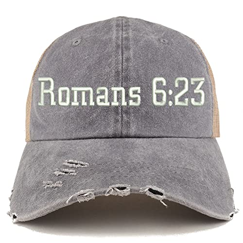 Trendy Apparel Shop Romans 6:23 Frayed Bill Trucker Mesh Back Cap
