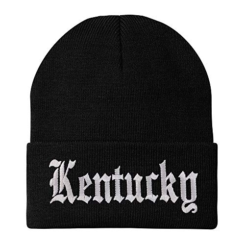 Trendy Apparel Shop Kenturky State Old English Embroidered Long Cuff Beanie