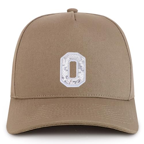 Trendy Apparel Shop Letter O Sequin Patch 5 Panel Cotton Baseball Cap