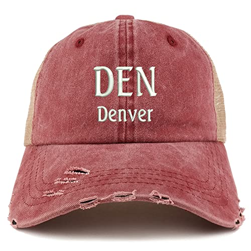 Trendy Apparel Shop DEN Denver Embroidered Frayed Bill Trucker Mesh Back Cap