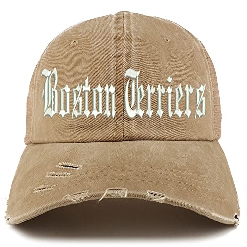 Trendy Apparel Shop Old English Boston Terriers Frayed Bill Trucker Mesh Back Cap