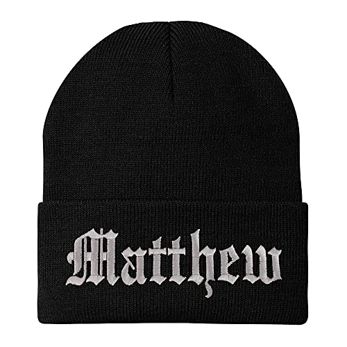 Trendy Apparel Shop Matthew Old English Embroidered Long Cuff Beanie