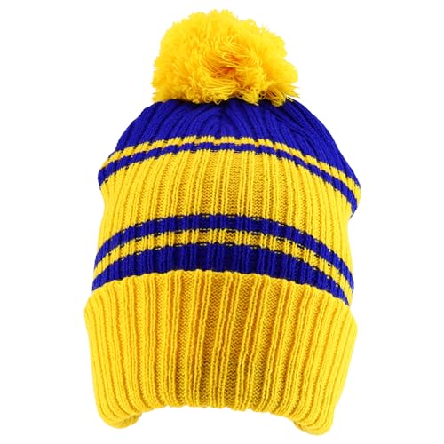 Trendy Apparel Shop Stripe Pattern Ribbed Knit Cuff Long Beanie with Pom Pom