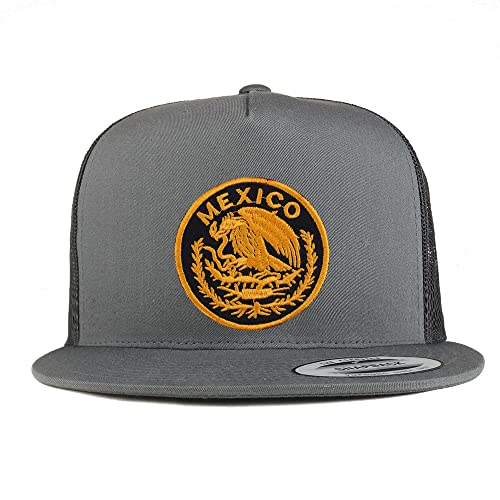 Trendy Apparel Shop Circular Mexico Patch 5 Panel Flatbill Trucker Cap