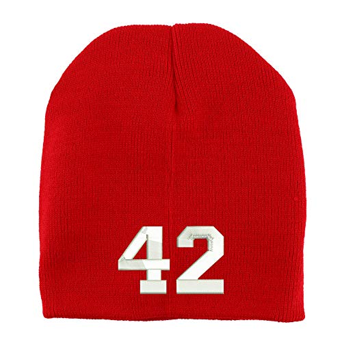 Trendy Apparel Shop Number 42 Collegiate Varsity Font Embroidered Made in USA Short Acrylic Knit Winter Beanie Hat