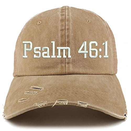 Trendy Apparel Shop Psalm 46:1 Frayed Bill Trucker Mesh Back Cap