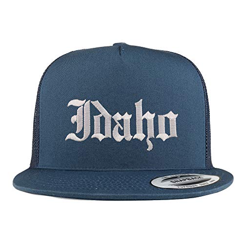 Trendy Apparel Shop Idaho State Old English 5 Panel Flatbill Trucker Mesh Cap