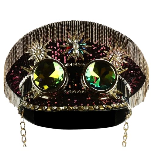 Trendy Apparel Shop Festival Party Sparkly Sequin Rhinestone Captain Hat