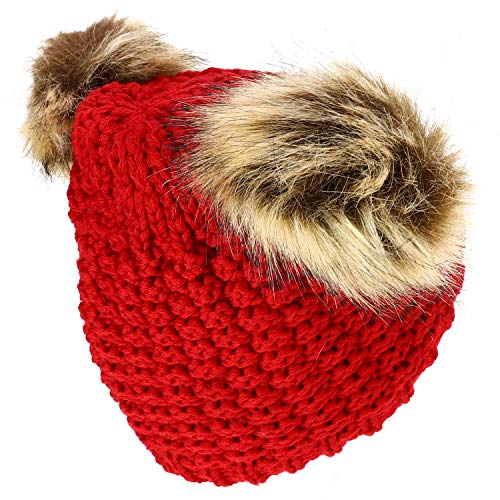 Trendy Apparel Shop Kid's Youth Size Girls Fur pom Ears Crochet Knit Beanie Hat