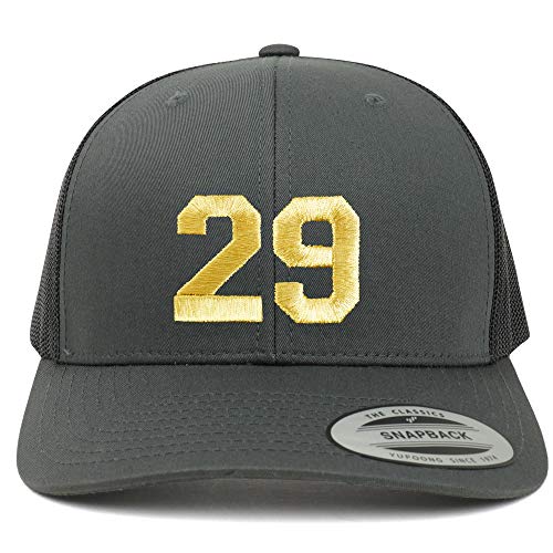 Trendy Apparel Shop Number 29 Gold Thread Embroidered Retro Trucker Mesh Cap