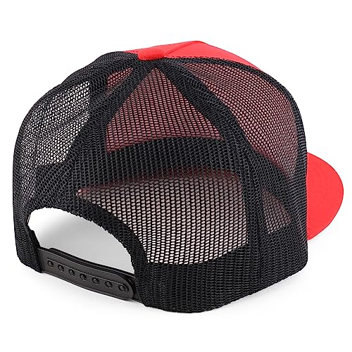 Trendy Apparel Shop Structured High Crown 5 Panel Round Flat Bill Trucker Cap