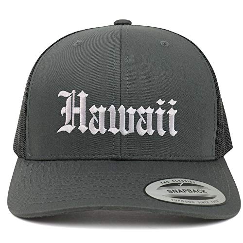 Trendy Apparel Shop Hawaii State Old English 6 Panel Trucker Mesh Cap